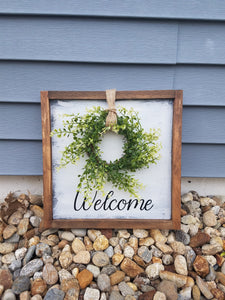 Welcome framed sign with wreath