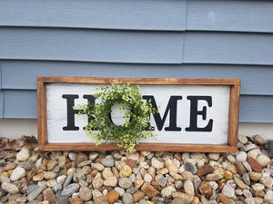 HOME framed sign with wreath